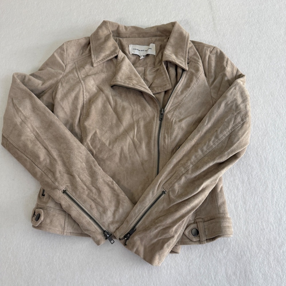 Cupcakes‎ and Cashmere Moto Jacket Womens XS Tan Faux Suede CH12192